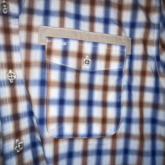 7 Diamonds Mens Shirt Blue Brown White Check Plaid 100% Cotton Size XL - Picture 6 of 14